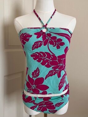 Vintage Y2K Tommy Bahama Hawaiian Print Halter Tankini Womens Size M Summer